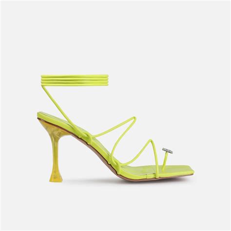 Willowe Lime Green Butterfly Toe Thong Lace Up Mid Heels Simmi London