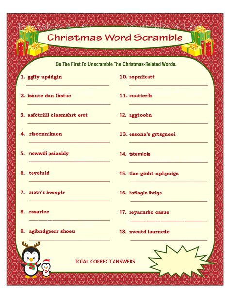 Christmas Word Scramble Free Printable