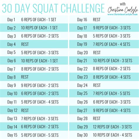 30 Day Squat Challenge Chart Printable