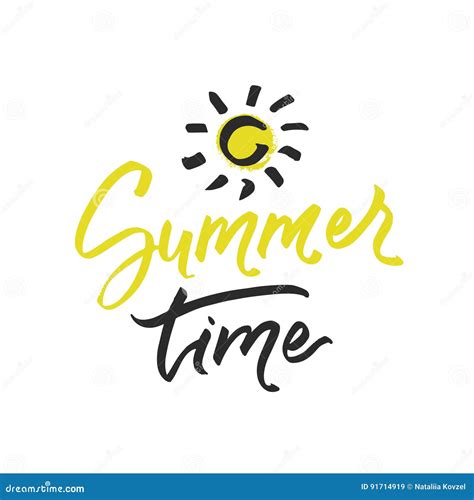 Summer Time Lettering On White Background Vector Hand Drawn