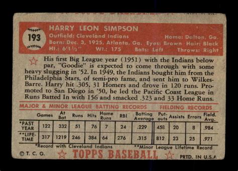 1952 Topps 193 Harry Simpson Gvg X2548000 Ebay