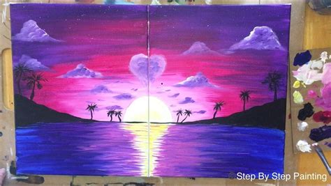 This is a real time acrylic landscape painting. How To Paint "Couples Tropical Sunset" | Painting, Step by step painting, Easy canvas painting