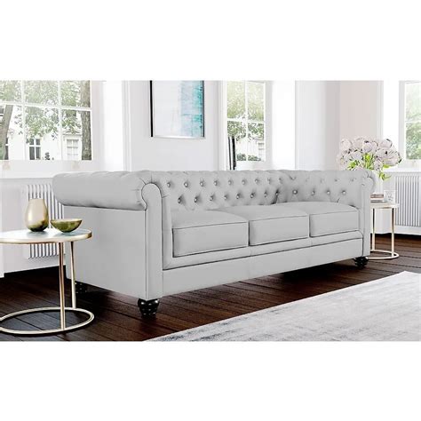 Modern 3 Seater Chesterfield Light Grey Leather Sofa Set At Rs 4599900