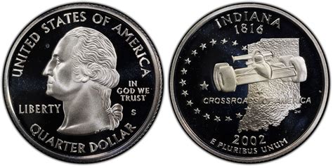 2002 S 25c Indiana Silver Dcam Proof Washington 50 States Quarters