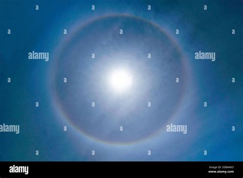 Fantastic Beautiful Sun Halo Phenomenon In The Sky Rainbow Ring Around