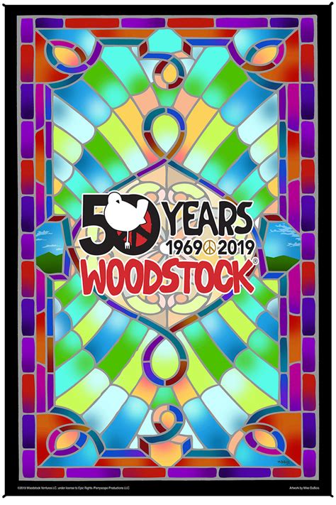 Woodstock Stained Glass 50th Anniversary Heady Art Print Tapestry 53x85