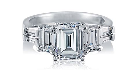 A Gorgeous Sterling Silver 389 Cttw Emerald Cut Cubic Zirconia Cz 3 Stone Engagement Wedding