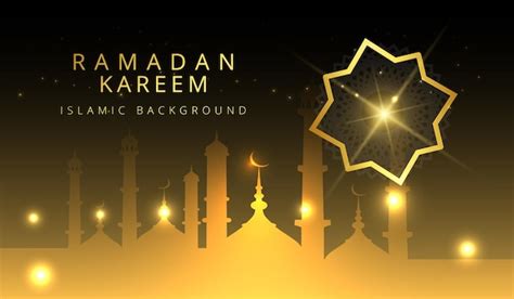 Fundo Islâmico De Ramadan Kareem Com Luzes Douradas Vetor Premium