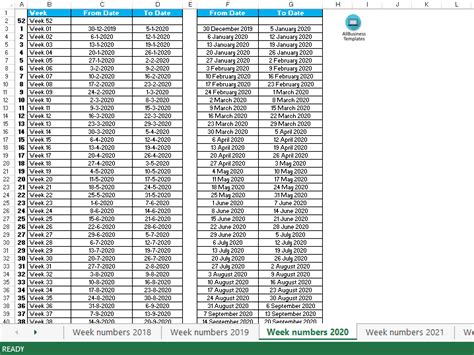 Week Numbers 2020 Templates At