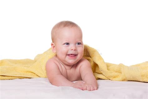 Cute Happy Baby In Towel Stock Photo Image Of Bath Lifestyle 57091630