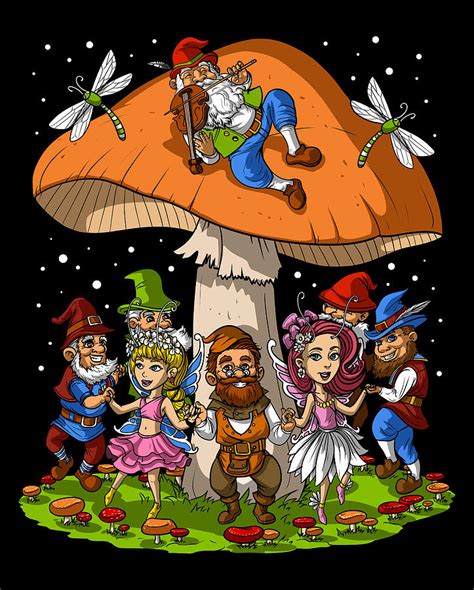 Magic Mushrooms Gnomes Digital Art By Nikolay Todorov Fine Art America