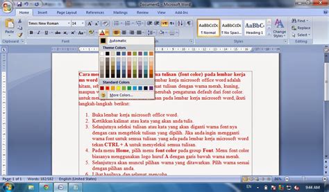 Cara Merubah Warna Font Pada Microsoft Word Tutorial Komputer