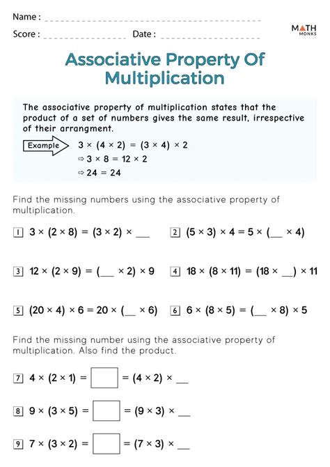 Associative Property Of Multiplication Worksheets Math Monks