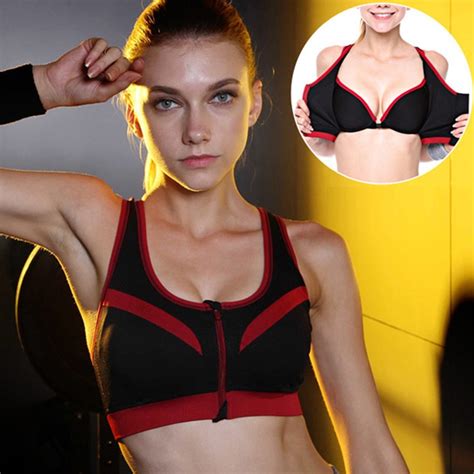 Binand Sexy Double Layer High Impact Push Up Sports Fitness Bra For Yoga Running Front Zipper
