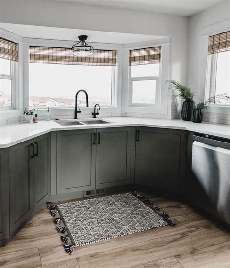 Kitchen Cabinets In A Bay Window Love This Layout And Those Green