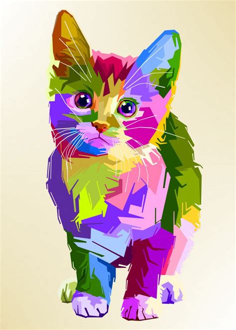 Adorable Cat On Pop Art Poster By Peri Priatna Displate Pop Art