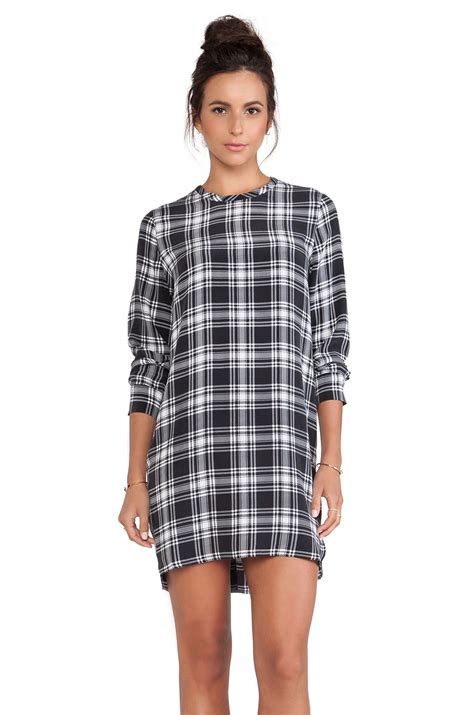 Equipment Owen After Dark Plaid Dress In True Black And Bright White From
