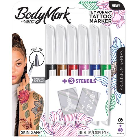 Bic Bodymark Temporary Tattoo Art Markers With Fine Tip Assorted