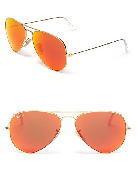 Ray Ban Mirror Aviator Sunglasses In Gold Matte Goldred