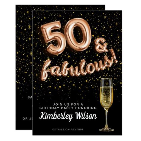 Fabulous 50 50th Birthday Gold Black Diamond Invitation