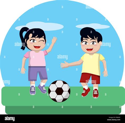 Niños Y Niñas Jugando Fútbol Sprot Ilustración Vectorial Imagen Vector