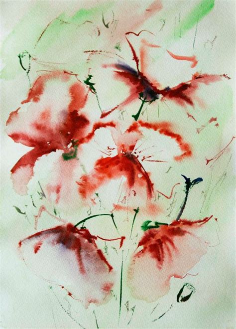 Original Watercolor Painting Tender Red Poppies By Aquaticplants 31