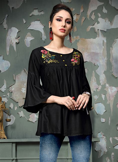 Buy Black Embroidered Tunic Embroidered Tops And Tunics Online