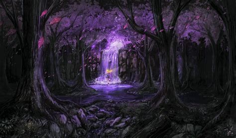 Fairyสีม่วงแฟนตาซีmagical Enchanted Forestน้ำตกต้นไม้คอมพิวเตอร์พิมพ์
