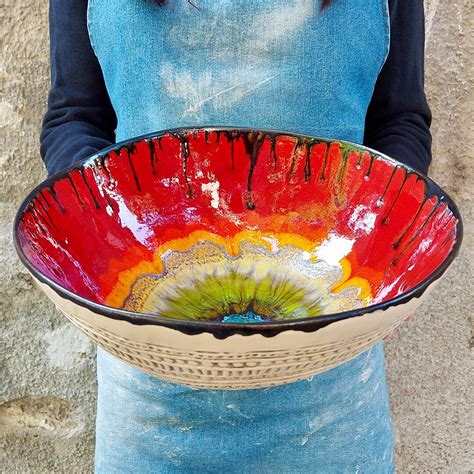 Large Ceramic Bowl Fruit Bowl Handmade Pottery Bowl Art Etsy