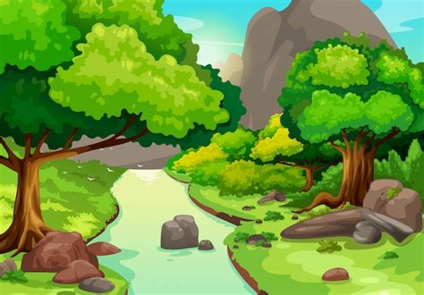 Premium Vector Illustration Of Forest With A River Background Vector