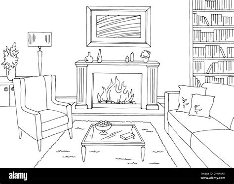 living room graphic black white interior sketch illustration vector stock vector image and art alamy