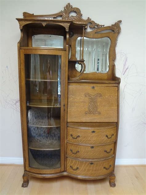Vintage secretary desk with hutch. 47 best images about Oak Secretary on Pinterest | Glass curio cabinets, Hutch cabinet and ...
