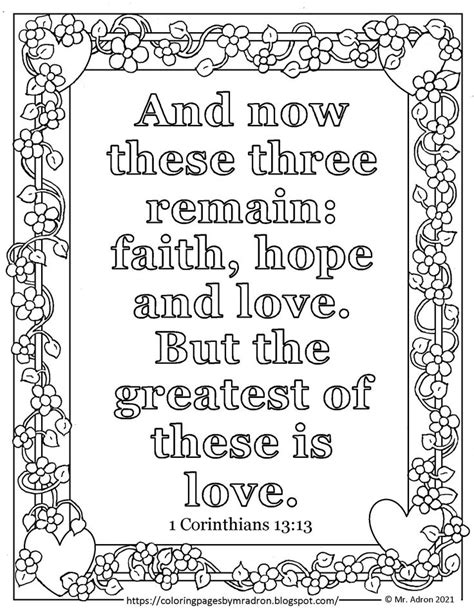 Free Print And Color Page For 1 Corinthians 13 13 In 2021 Bible Verse