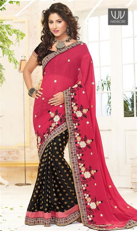 Hina Khan Georgette Half N Half Designer And Party Wear Saree This Delightful Diva Accoutre