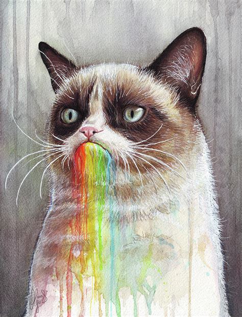 Grumpy Cat Tastes The Rainbow Painting By Olga Shvartsur Pixels Merch