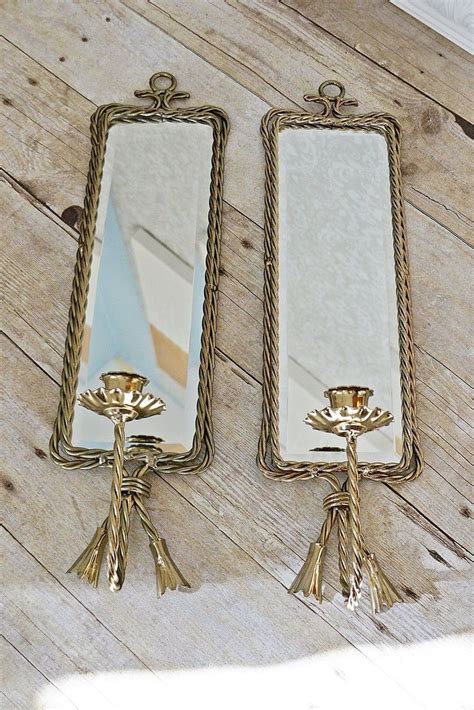 Vintage Bevel Mirror Brass Wall Sconce Pair Brass Wall Sconce Mirror