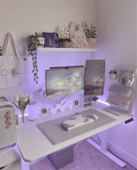 Gaming Setup Pc Computer Aesthetic Minimalistic White Bedroom Setup