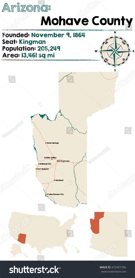 Large Detailed Map Mohave County Arizona 库存矢量图（免版税）672457336 Shutterstock