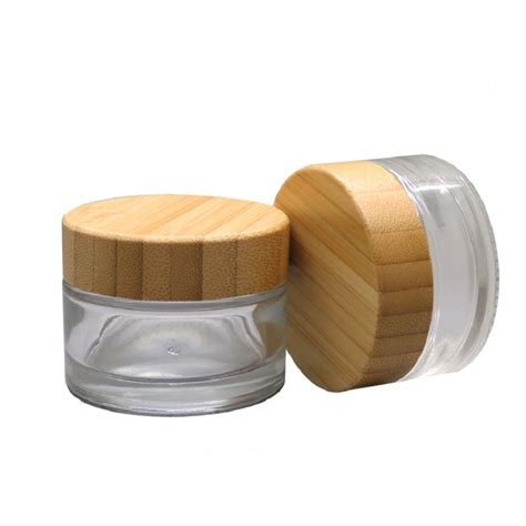 12pcs Clear Glass Jar Bamboo Lid Empty Refillable Bottle Cream Jar