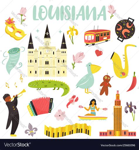 Set Cartoon Icons Elements Louisiana State Vector Image