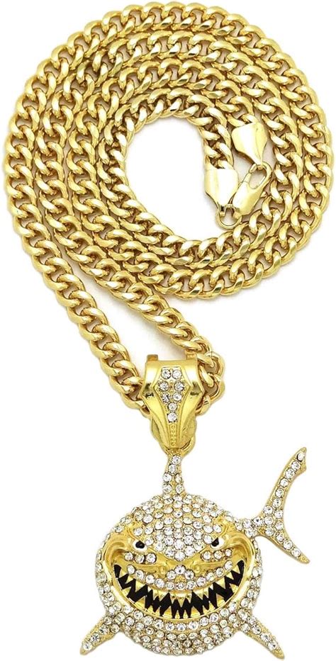 Gold Pt 6ix9ine Iced Shark Pendant And 6mm 24 30 36 Miami Cuban Chain