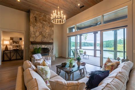 Living Room With Lake View Rustic Meets Modern In This New