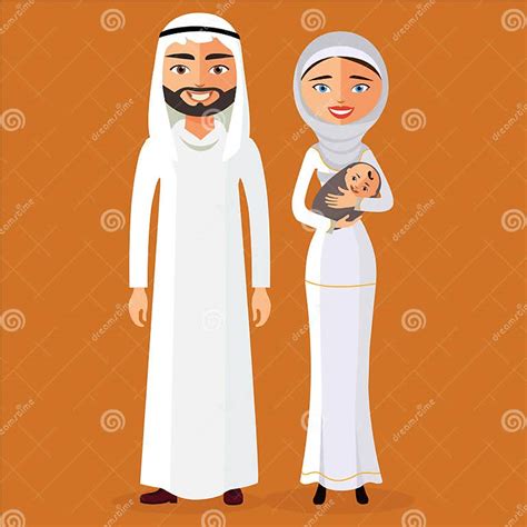 Vector Muslim Parents With A Newborn Baby Happy Stock Vector