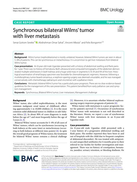 Pdf Synchronous Bilateral Wilms Tumor With Liver Metastasis
