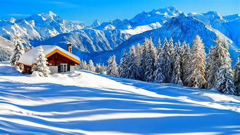 Winter Snow House Trees Nature Forest Mountains Sky White