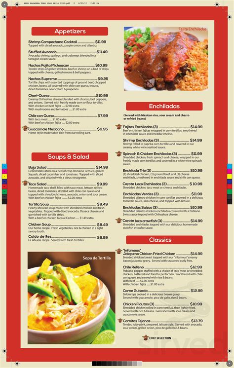 El Coyote Loco Mexican Bar And Grill Menu In Pasadena Texas