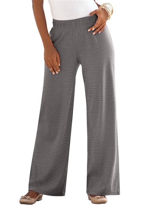 Roaman S Women S Plus Size Wide Leg Soft Knit Pant Pull On Elastic Waist Walmart Com