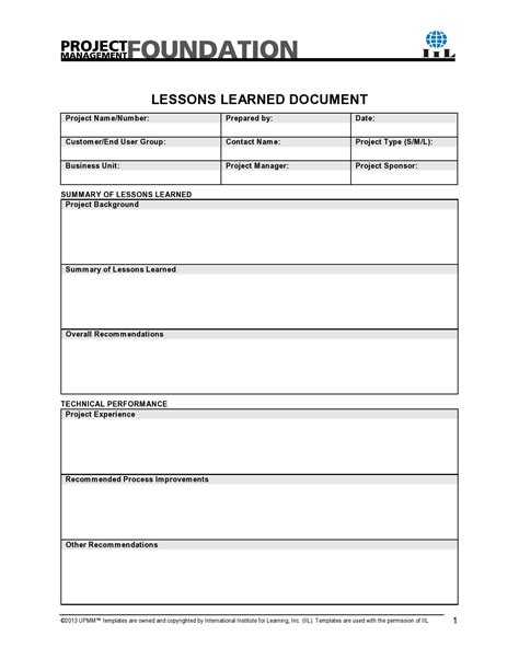 Project Management Lessons Learned Template Free Free Templates Printable