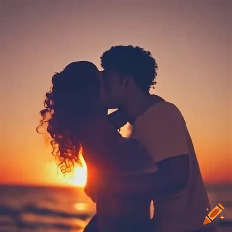Couple Enjoying A Sunrise Kiss