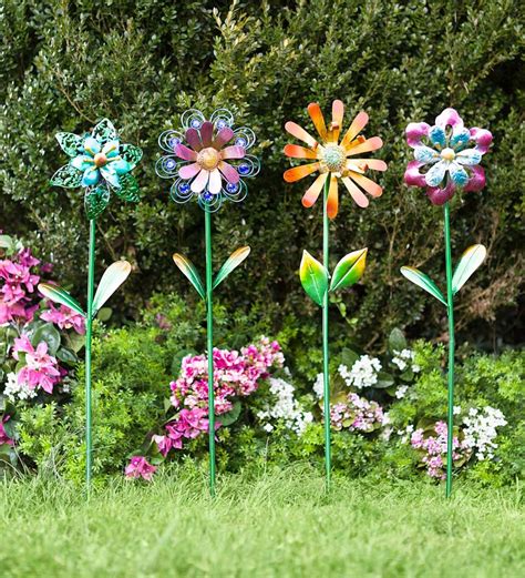 Metal Flower Garden Stakes Set Of 4 Plow And Hearth